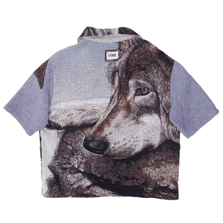 Wolf Tapestry Print Design Zipper Short Sleeve Jacket