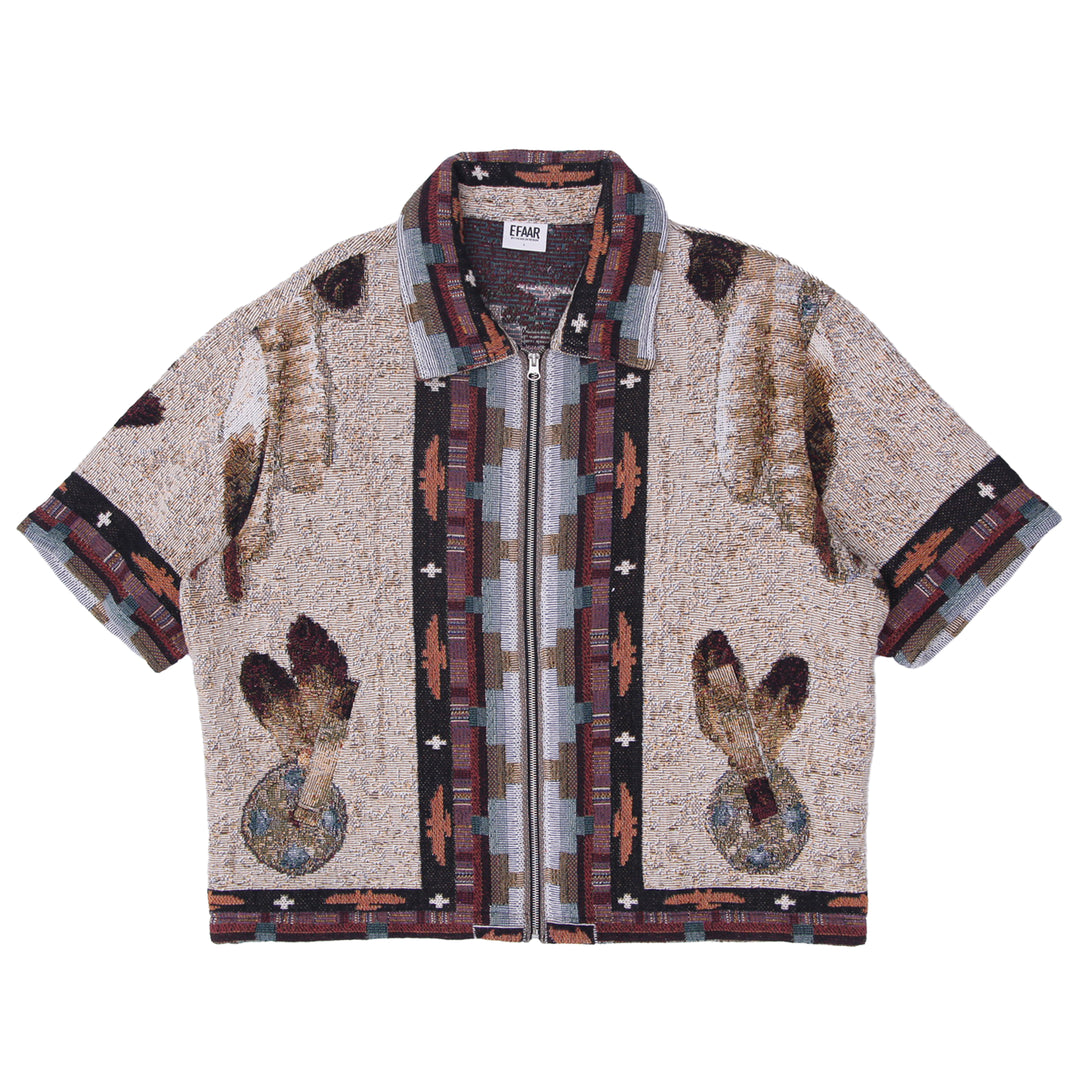 Upcycled Southwestern Wolf Tapestry Zip Shirt Reworked Efaar