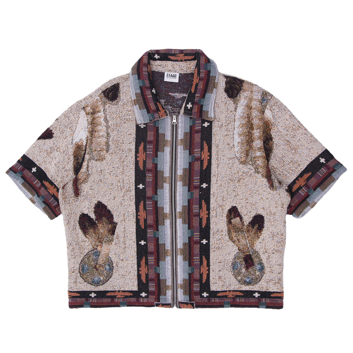 Upcycled Southwestern Wolf Tapestry Zip Shirt Reworked Efaar