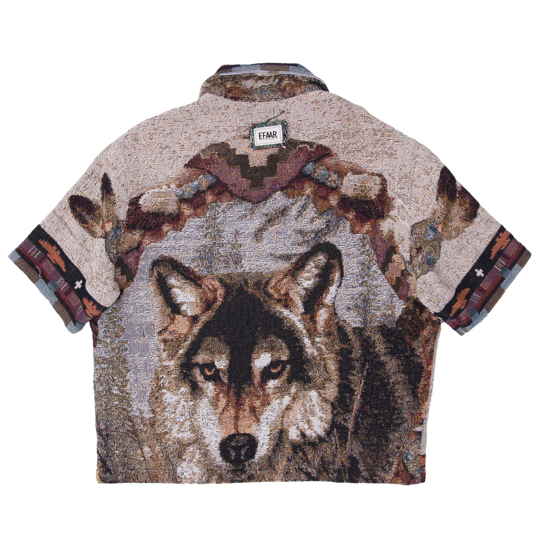Upcycled Southwestern Wolf Tapestry Zip Shirt Reworked Efaar