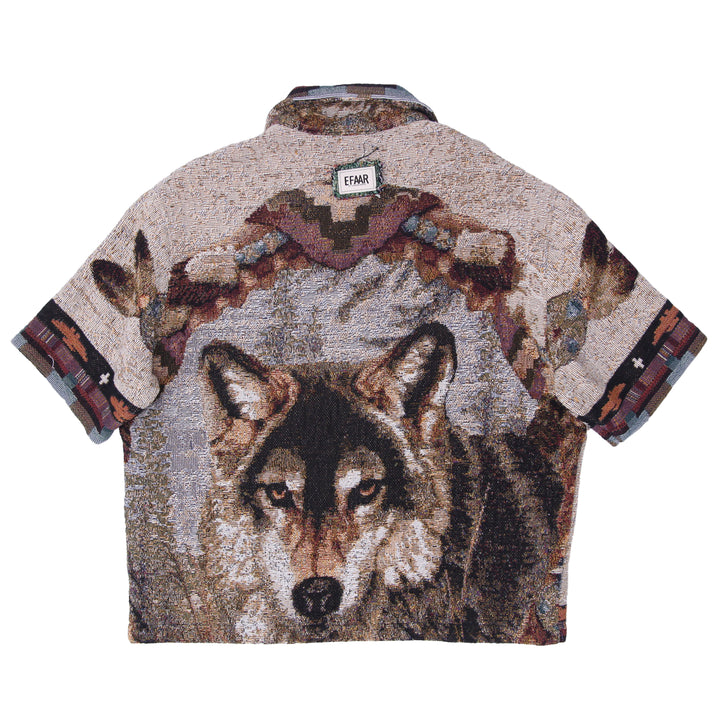 Upcycled Southwestern Wolf Tapestry Zip Shirt Reworked Efaar