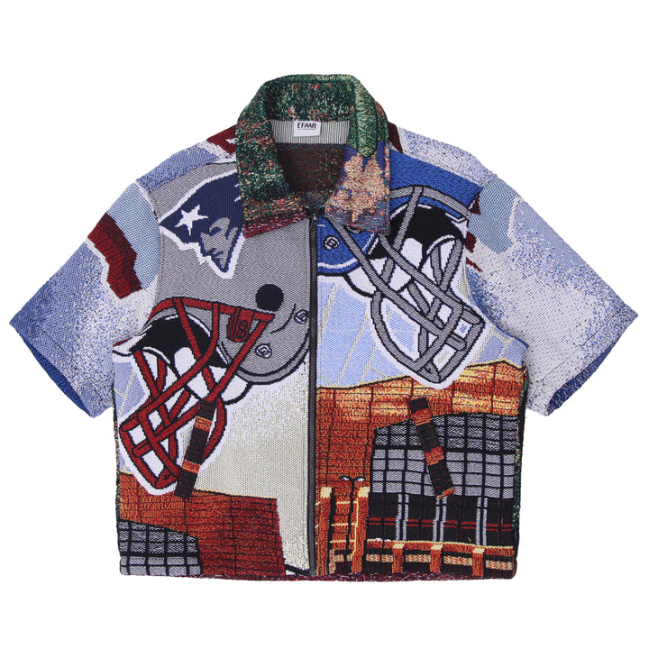Upcycled NFL Style Tapestry Zip Shirt Reworked Streetwear Efaar
