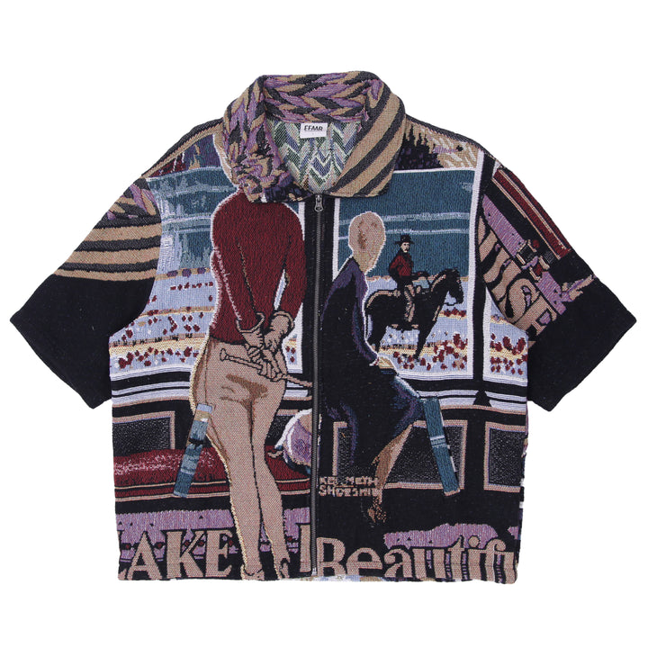 Upcycled Western Tapestry Zip Shirt Reworked Short Sleeve One Of A Kind Efaar