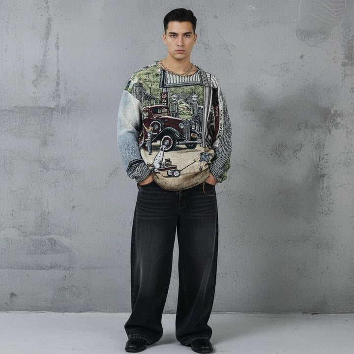 Upcycled Vintage Car Tapestry Jumper Reworked One Of A Kind Efaar
