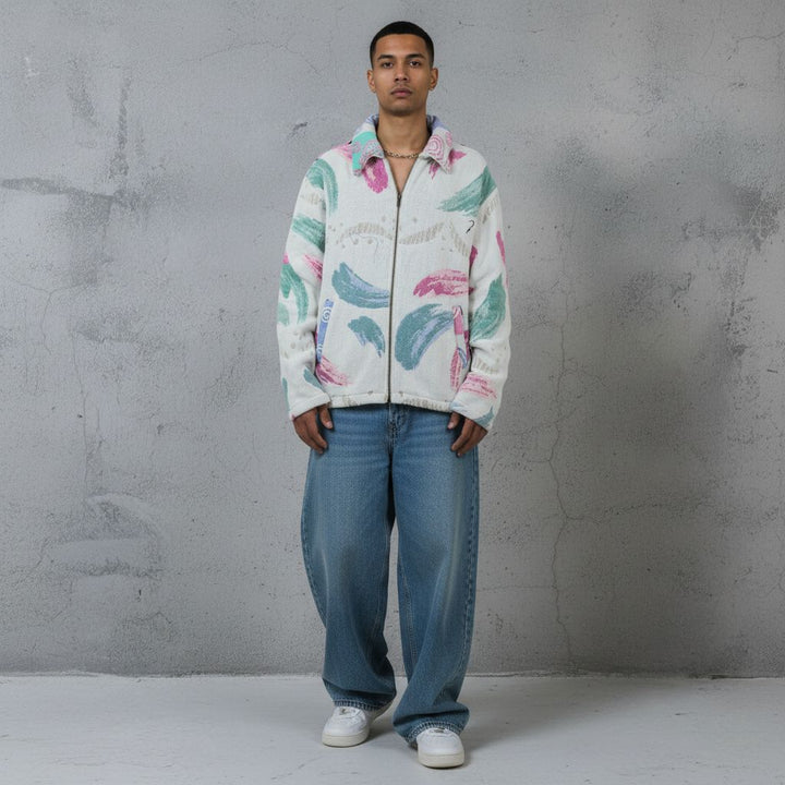 Unisex Tapestry Upcycled Abstract Brushstroke Patterns Pastel Colors Jacket