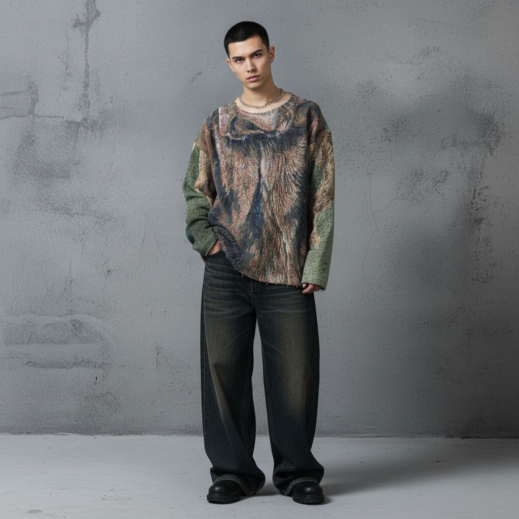 EFAAR Dog Back Design Tapestry Jumper Sweater