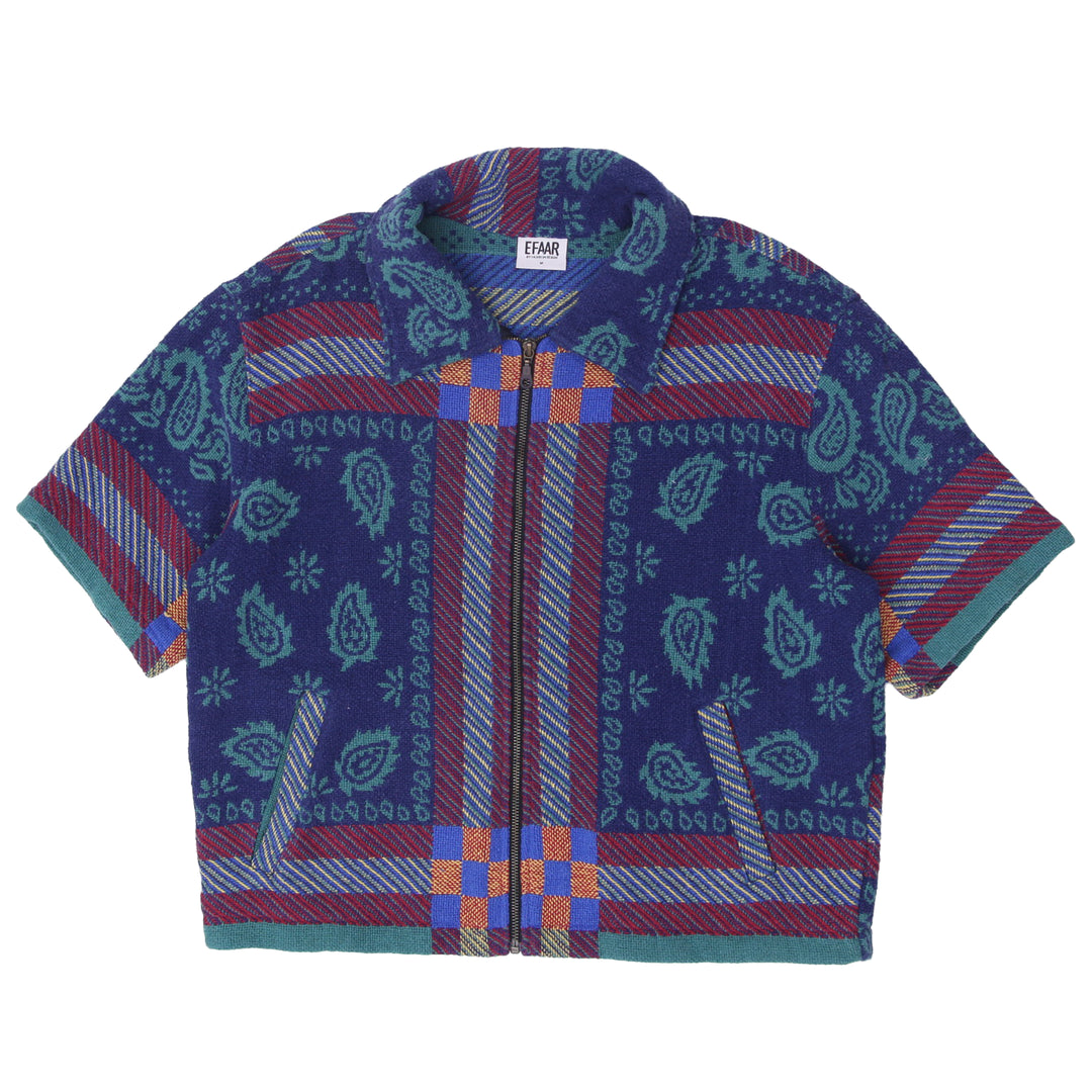 EFAAR Short Sleeve Jacket Bold Paisley Pattern Full Zip Front