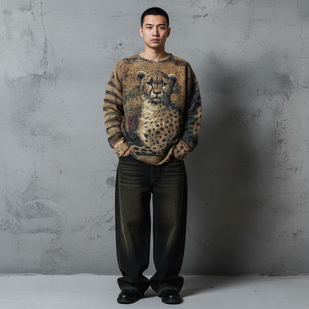 Unisex Tapestry Cheetah Graphic Jumper Sweater