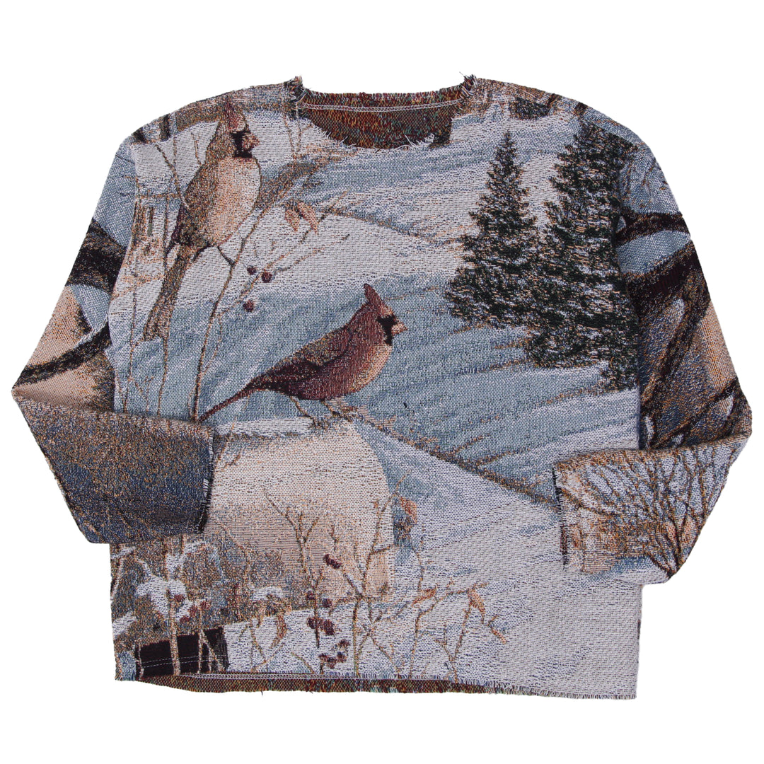 Unisex Sugar Street Weavers Winter Cardinal Landscape Scene Tapestry Jumper Sweater