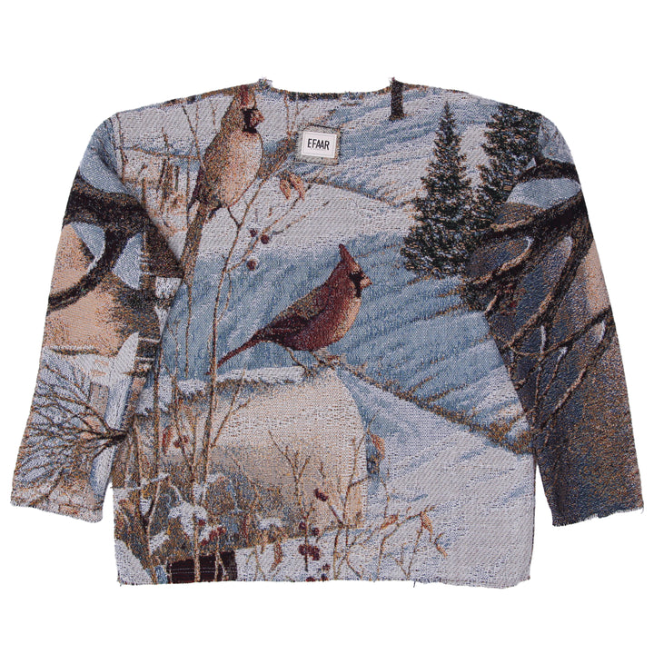 Unisex Sugar Street Weavers Winter Cardinal Landscape Scene Tapestry Jumper Sweater