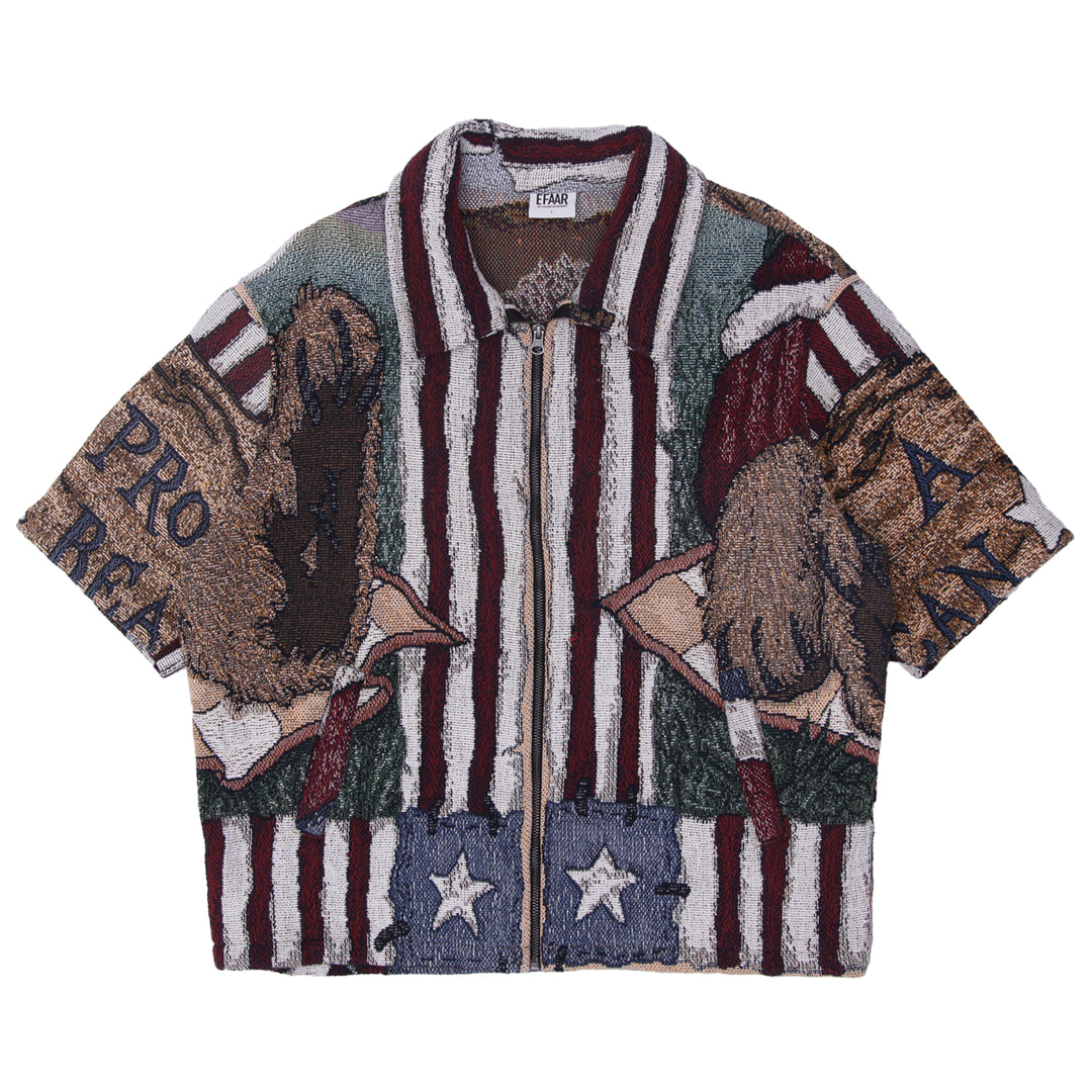 Unisex EFAAR Short Sleeve Zip Shirt Featuring Teddy Bear Back Graphic