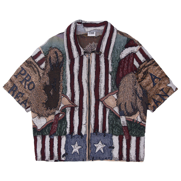 Unisex EFAAR Short Sleeve Zip Shirt Featuring Teddy Bear Back Graphic