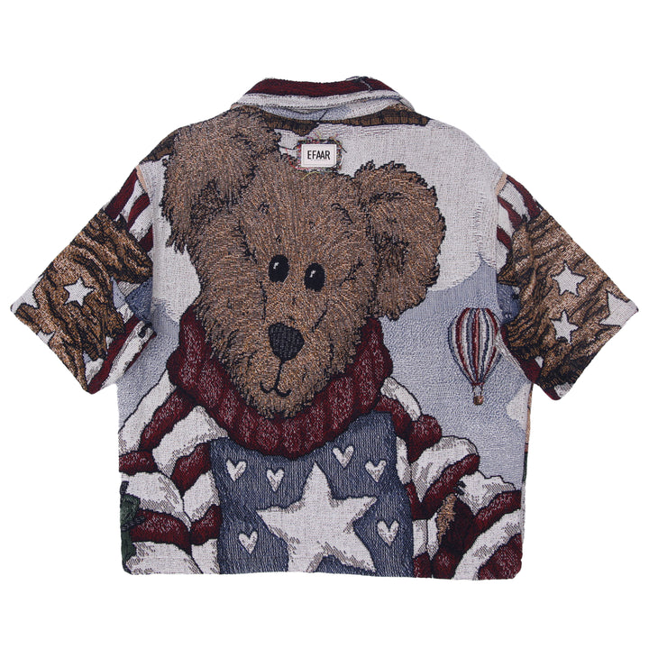 Unisex EFAAR Short Sleeve Zip Shirt Featuring Teddy Bear Back Graphic