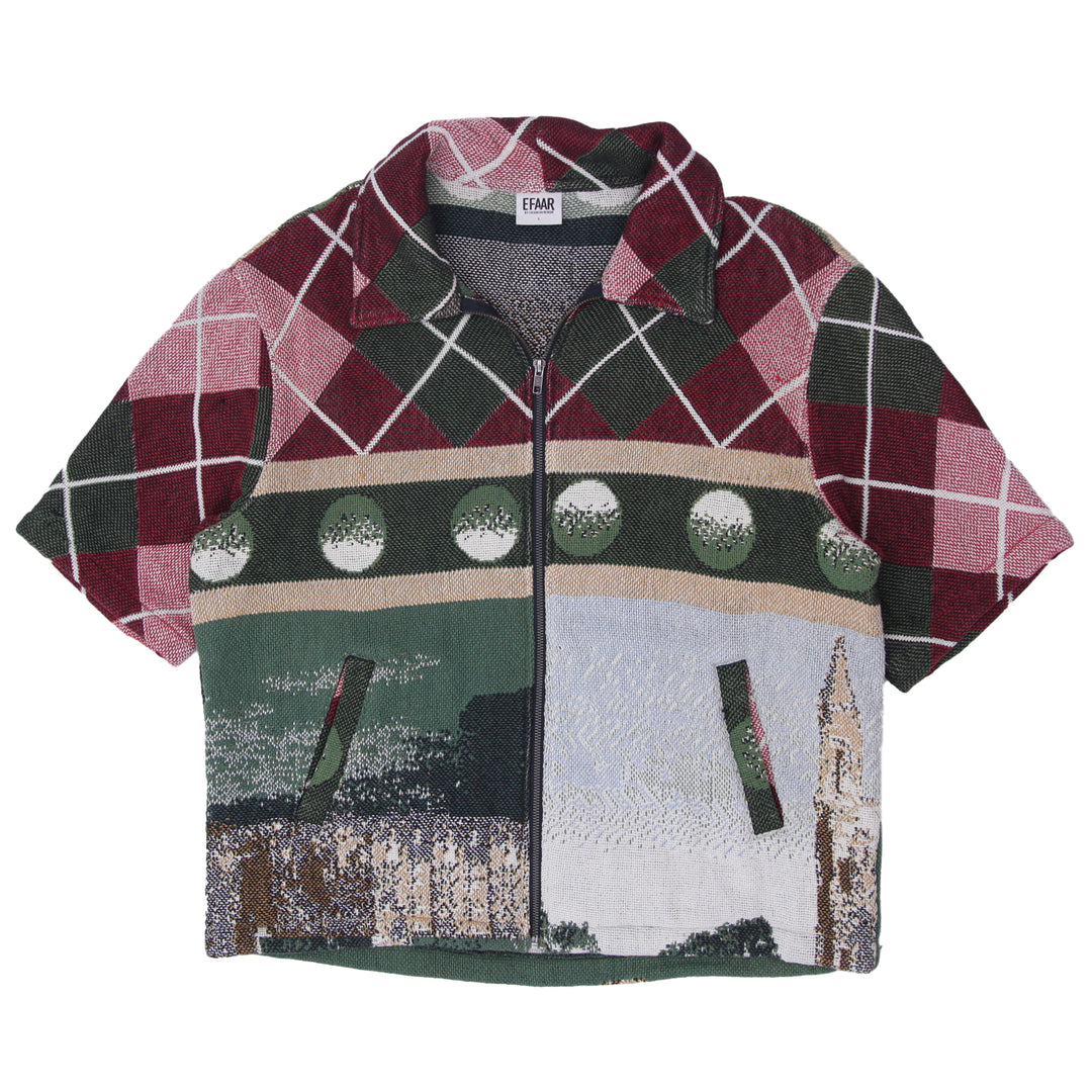 EFAAR Unisex Tapestry Plaid Upper & Scenic Golf Landscape Back Shirt