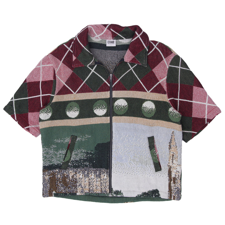 EFAAR Unisex Tapestry Plaid Upper & Scenic Golf Landscape Back Shirt