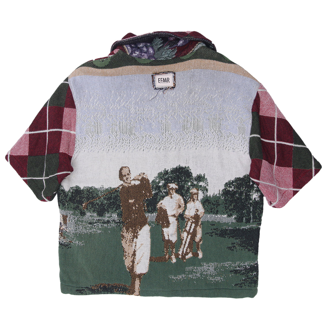 EFAAR Unisex Tapestry Plaid Upper & Scenic Golf Landscape Back Shirt