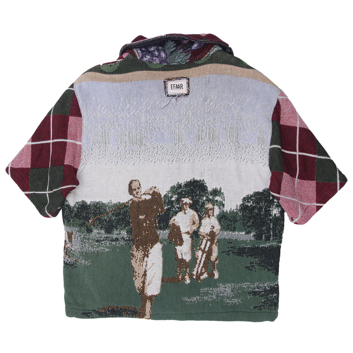 EFAAR Unisex Tapestry Plaid Upper & Scenic Golf Landscape Back Shirt