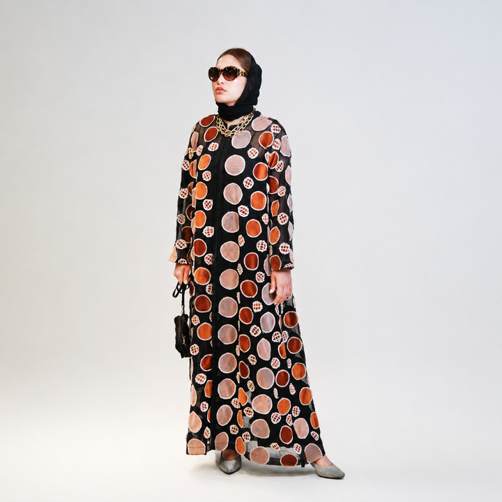 EFAAR Circles Patched Sheer Abaya