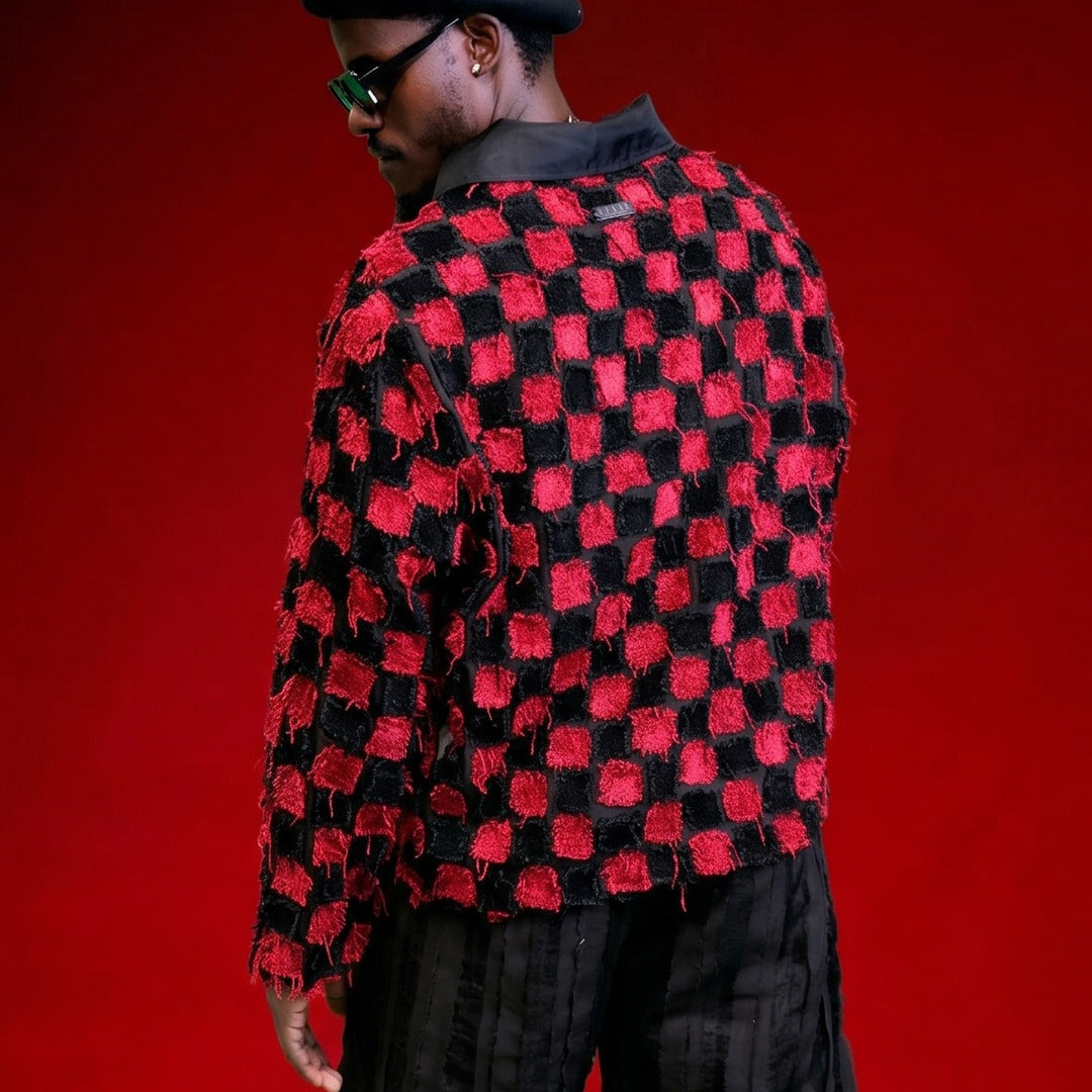 EFAAR Chessboard Sheer Patchwork Jacket