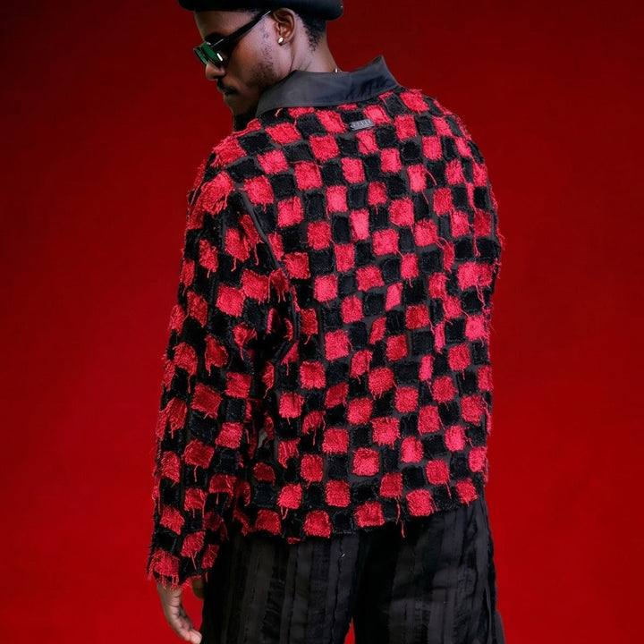EFAAR Chessboard Sheer Patchwork Jacket