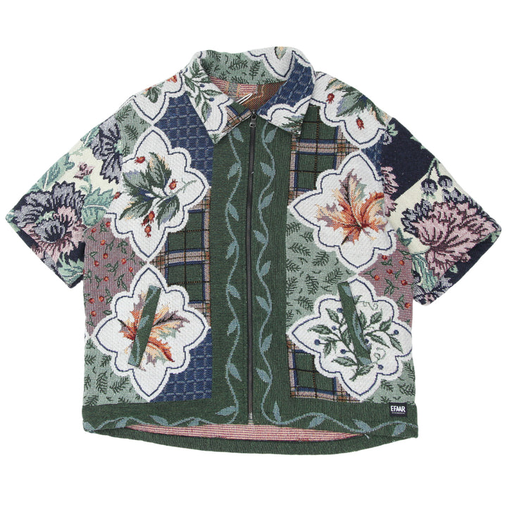 Floral Tapestry Half Sleeve Shirt Jacket