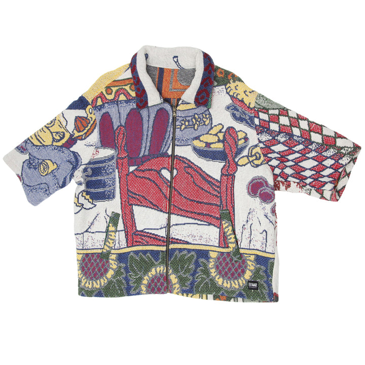 Sunflower Tapestry Half Sleeve Shirt Jacket Oversized