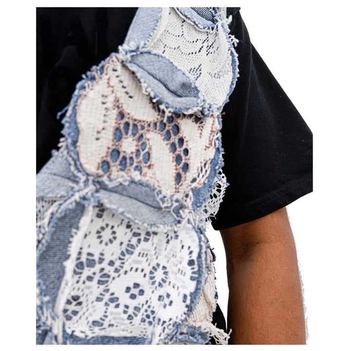 Denim Geometric Patched Lace Cross Body Adjustable Vest Unisex