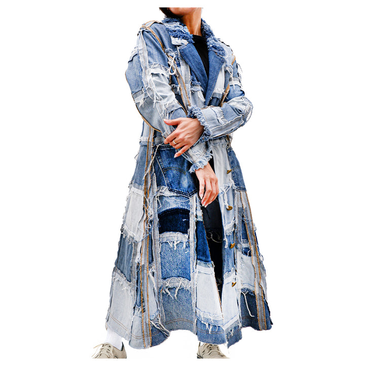 Distressed Patched Denim Coat / Jacket